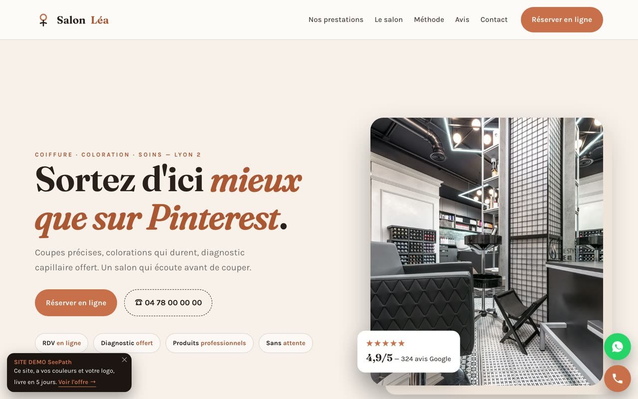 Site salon de coiffure