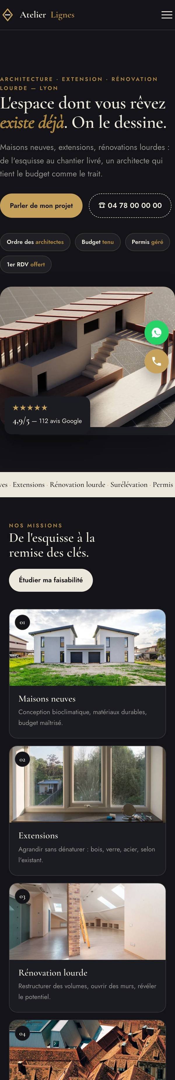 Le site vu sur un téléphone