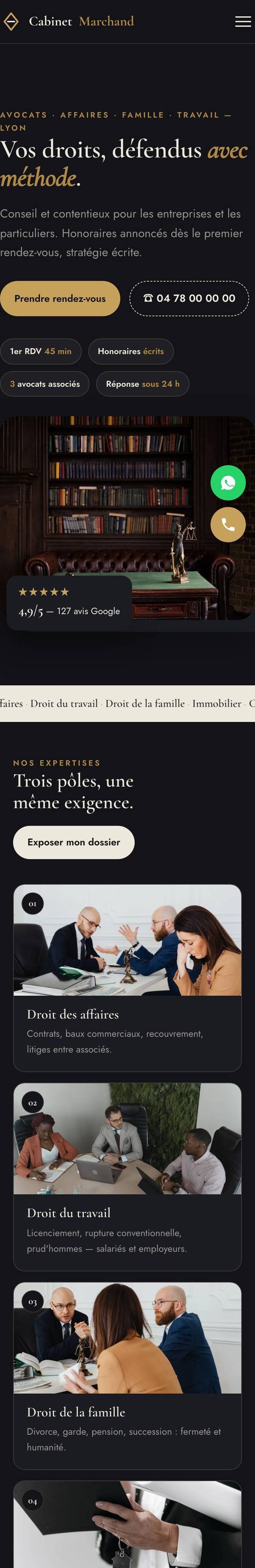 Le site vu sur un téléphone
