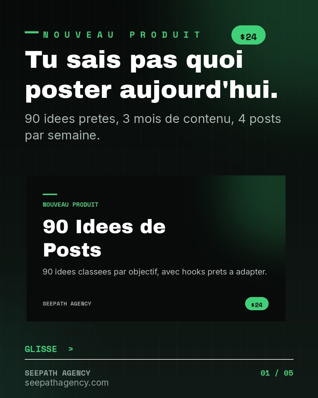 90 Idees de Posts — 3 mois de contenu sa