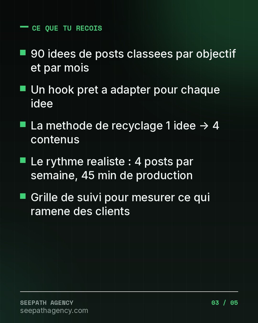 90 Idees de Posts — 3 mois de contenu sa