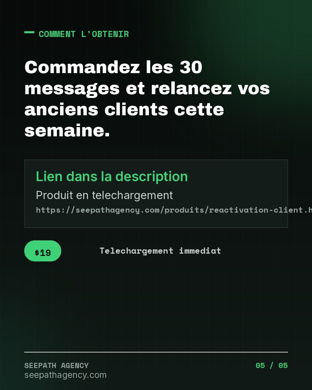 Reactivation Client — 30 messages pour r