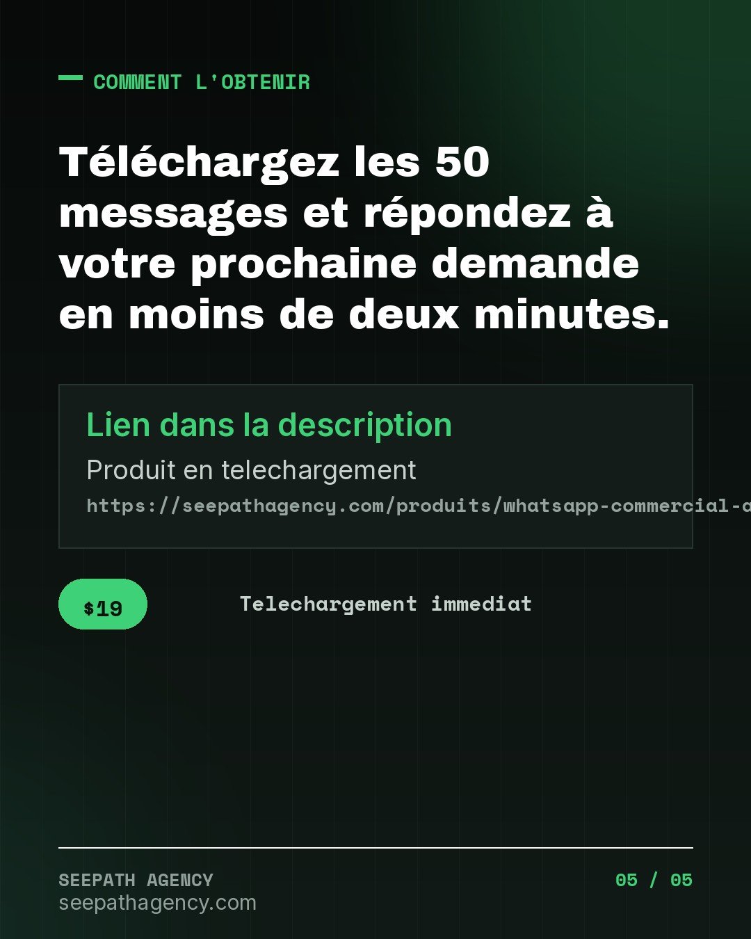 WhatsApp Commercial — 50 messages pour t
