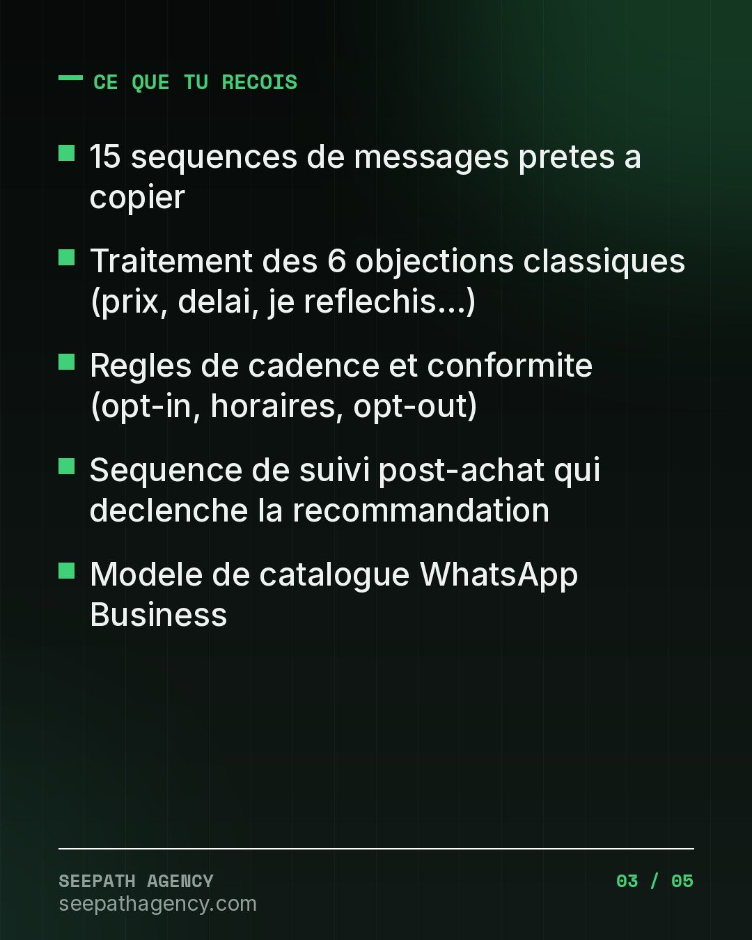WhatsApp qui Vend — 15 sequences de mess